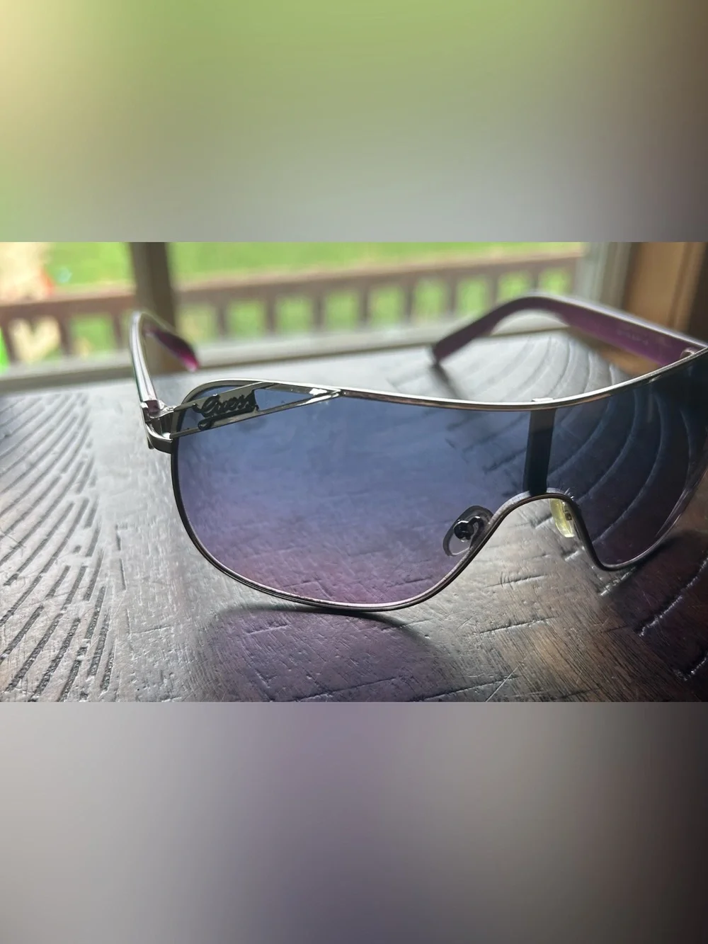 GUESS Blue and Purple Sunglasses with Original Cheetah Print Case
